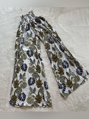 Rewash White Tropical Boho Linen Pants